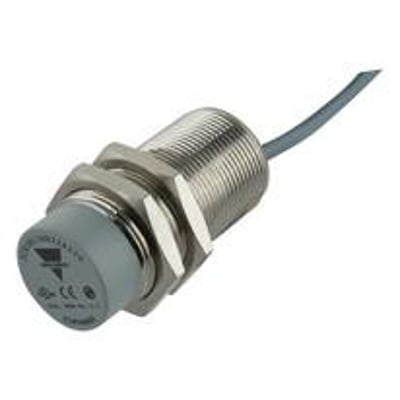Carlo Gavazzi induktiv aftaster ICB30L50N22A2IO med cylindrisk gevindhus, kabel og sekskantmøtrikker, M30 og IO-Link.