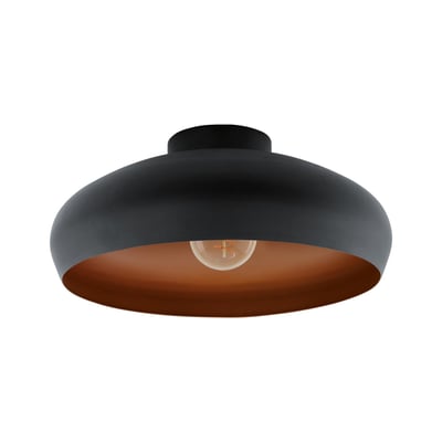 EGLO Mogano loftlampe i sort metal med kobberfarvet inderside, diameter 400 mm og synlig lyskilde.
