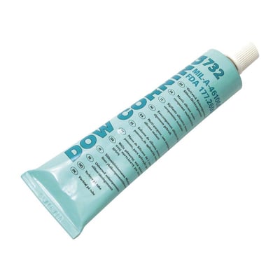 DOWSIL 732 silikonelim i klar 90ml tube med hvid prop og blå skrift, viser produktnavn og godkendelser.