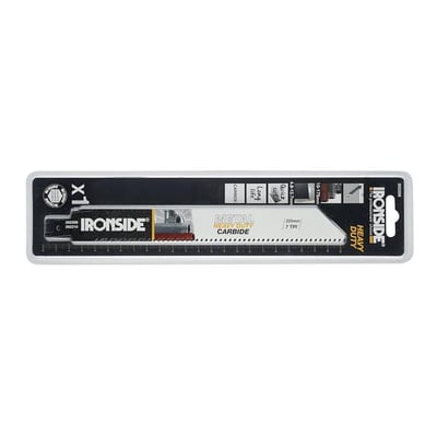 Ironside Karbid HD 228 bajonetsavklinge med 7 TPI fortanding ligger i en gennemsigtig blisterpakning.