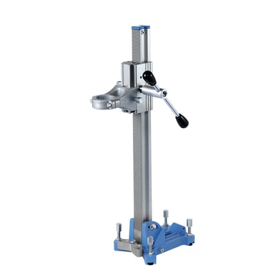 Baier diamantborestativ BST l med blå base og grå aluminiumssøjle, designet til diamantskæring op til 132 mm.