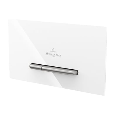 Villeroy & Boch 9221 Viconnect E300 vægtryk i hvid med krom trykknap, viser frontdesign og Villeroy & Boch logo.