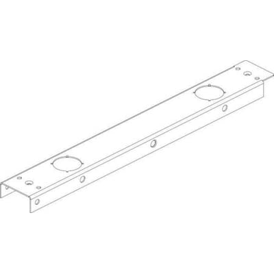 Cubic sokkelskinne til 4 moduler, vist som en teknisk tegning i perspektiv med monteringshuller og cirkulære udskæringer.