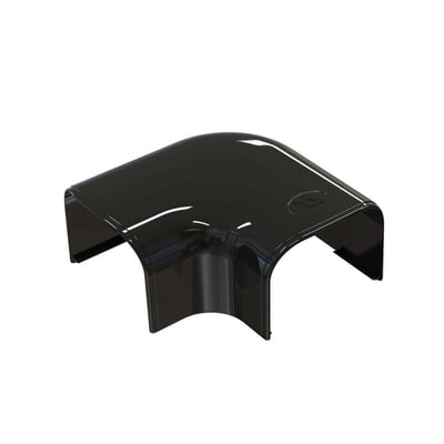 Sort Tecnosystemi kanalvinkel CP75 med afrundet form til en 90° drejning af kabelkanaler.