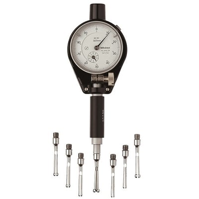 Præcisions cylindermåler til huldiametre på 3,7-7,3 mm, med analogt ur og udskiftelige målepinde.
