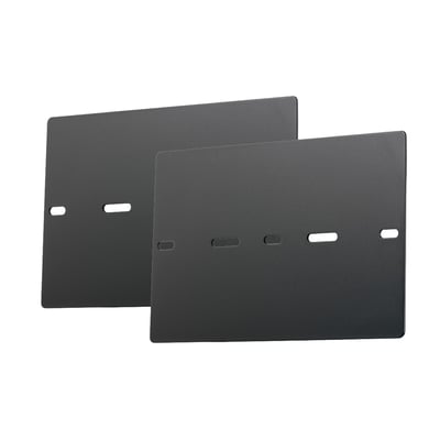 To mørkegrå SG Armaturen fastgørelsesplader til elementvæg, designet til Langfoss, Mini og Maxi modeller.