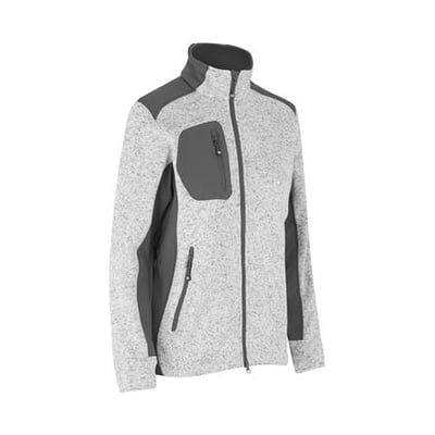 ID Identity dame cardigan i grå melange fleece med mørkegrå kontrastdetaljer og lynlåse.