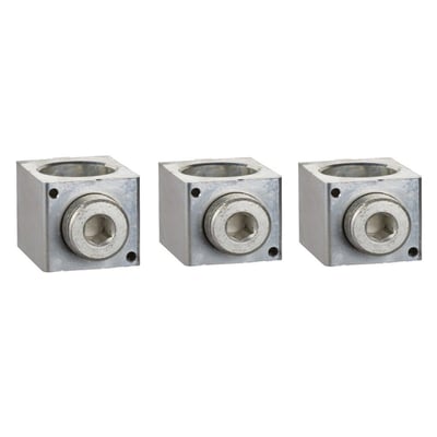 Tre Schneider Electric klemmesæt til 35-300mm2 kobber/aluminiumsledere placeret side om side på hvid baggrund.