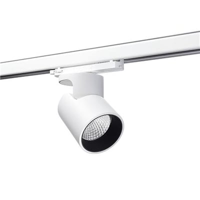 SG Armaturen Aneto spotlight til skinne, hvid, monteret på hvid skinne med 3000K lys.