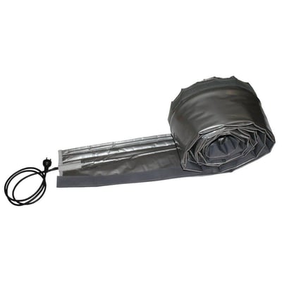 Heatcom varmesvøb Light, 25 meter, 425 W, 230 V, med DK-stik, vist rullet sammen med synlig velcro-lukning.