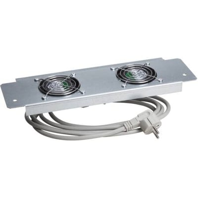 Lauritz Knudsen ventilationsenhed med 2 blæsere og strømkabel med stik, fremstillet i forzinket stål.