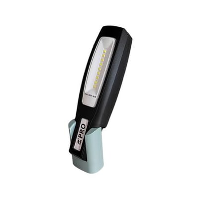 Pro Mechanic 500R genopladelig LED arbejdslampe med 500 lumen, sort med lyseblå holder.
