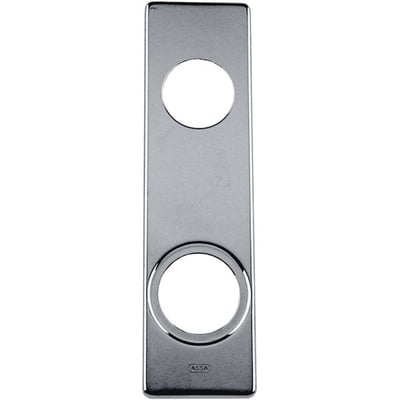 Ruko langskilt 4291-70K fra Assa Abloy set forfra med to runde åbninger og en blank, grå overflade.