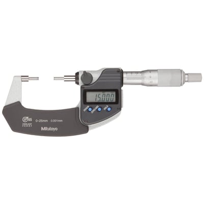 Mitutoyo 331-252 digitalt mikrometer med IP65 beskyttelse og 0-25mm måleområde.