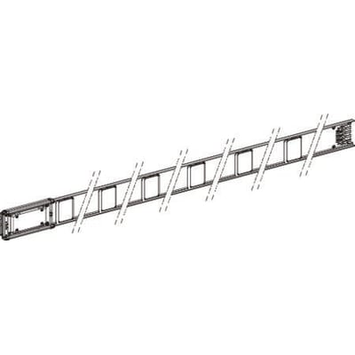 Schneider Electric skinneelement 63A, 3 meter, 3L+N+PE med transmissionsbus til lavspændingsforsyning, vist i en teknisk tegning.