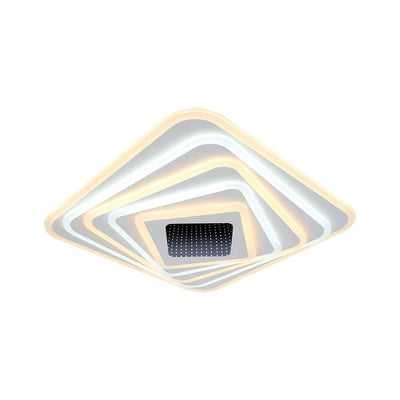 V-TAC 150W LED loftlampe, 50x50x7cm, med en moderne, drejet firkantet design i hvid og gul.