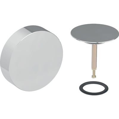 Geberit slutmontagesæt til afløbsgarniture Ø52 mm i blankforkromet finish, vist med samleinstruktioner på hvid baggrund.