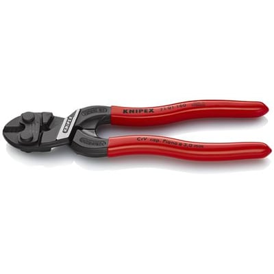 Overhead-billede af Knipex Cobolt® boltsaks 7101-160, 160 mm, med røde greb og tydelige mærkninger.