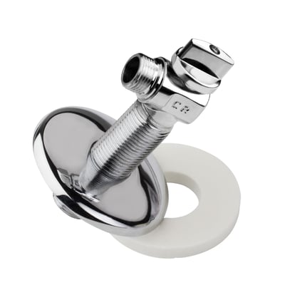 Roth Quickbox vinkelventil med 1/2" x 3/8" tilslutning, viser den kromfarvede ventil og en hvid pakning.