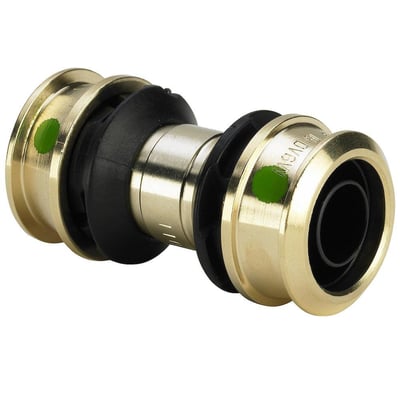Nærbillede af Viega Raxofix koblingens SC-Contur markering og siliciumbronze materiale.