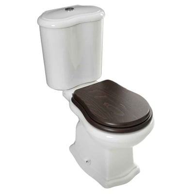 Lavabo Contea Retro gulvstående toilet i hvidt med klassiske former, cisterne og valnøddefarvet sæde.