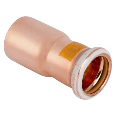 Geberit Mapress reduktion CUG kobber 28 x 15 mm, med synlig mærkning og hvidt ID-mærke til identifikation.