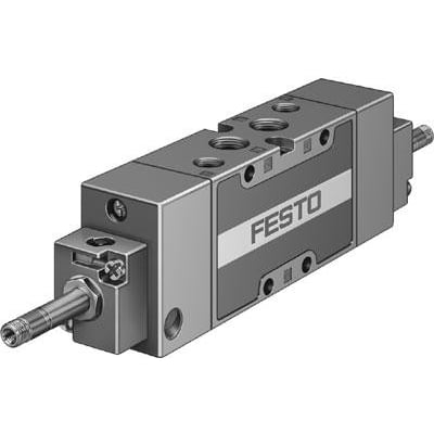 Festo solenoid valve MFH-5/3G-1/4-B med tydeligt logo, vist fra siden med en grå baggrund.