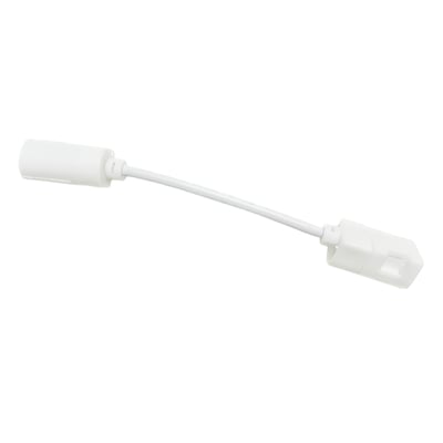 10 cm mellemstykke til 16x16 RGB Neonflex, 230V, fremstillet af hvidt plastik med stik i begge ender på en hvid baggrund.