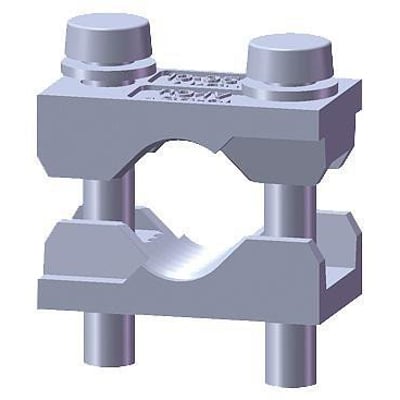 Siemens prism terminal for NH1, 70-150 mm2, med to skrueforbindelser og grå metaloverflade på hvid baggrund.