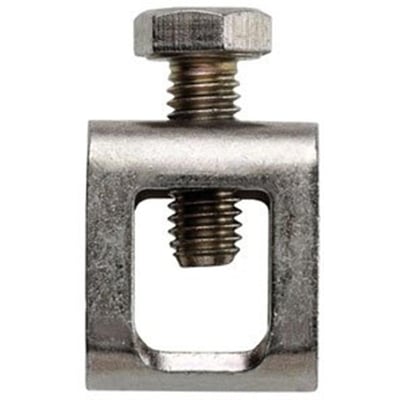 Nærbillede af Weidmüller spændebøjle ZB 35/M6X16 med synlig skrue og gevind, i grå metal.
