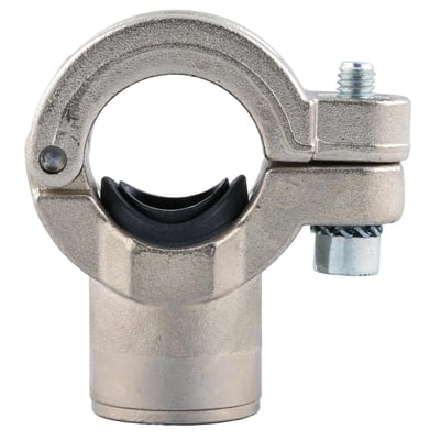 Anboringsbøjle med indvendigt gevind 25x1/2" i metal med gummipakning og fastgørelsesskrue.