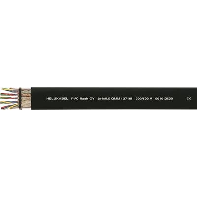 Skærmet Helukabel PVC fladkabel med 8 ledere af 1,5 mm2 på sort baggrund, mærket 300/500V.