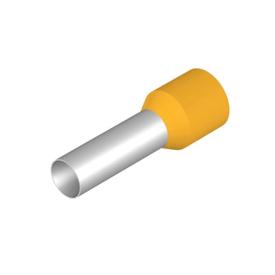 Isoleret terminalrør fra Weidmüller i gul farve, designet til 25 mm² ledere med en konisk kabelindgang i polypropylen.