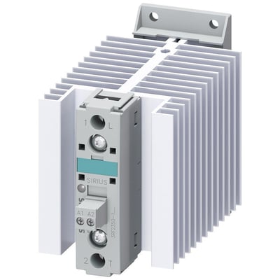 Siemens 3RF2 solid-state kontaktor 50A med skrueterminal, 48-600V AC, 24V DC, og integreret køleplade.