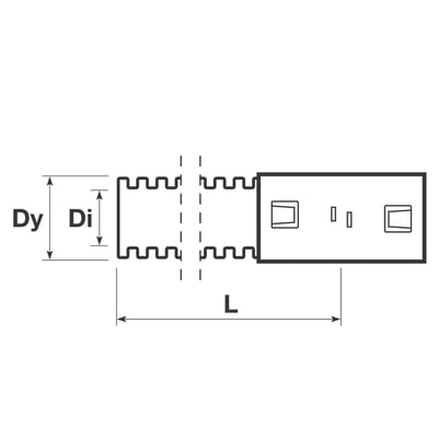 Diagram over Wavin 92/80 mm PVC-kabelrør, viser ydre diameter (Dy), indre diameter (Di) og længde (L).