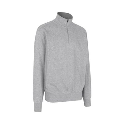 ID Identity sweatshirt i grå melange, størrelse XL, med høj krave og lynlås, ubørstet inderside.