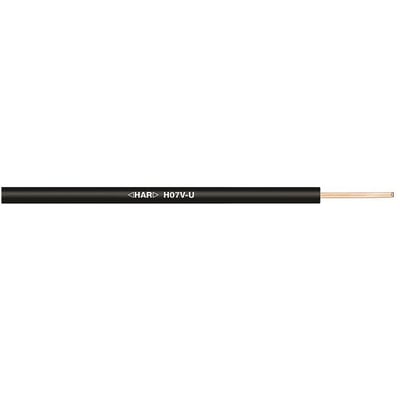 Lapp H07V-U installationskabel med 4 mm² lederdiameter, sort isolering og synlig kobberleder i enden.