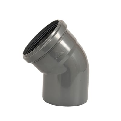 Nicoll Friaphon 52mm 45° bøjning i grå plast, med rillede samlinger og synligt Nicoll logo.