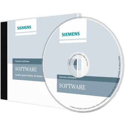 Siemens SIMATIC WinCC server runtime professionel softwarepakke med CD, vist med et nærbillede af CD'en og dens indpakning.