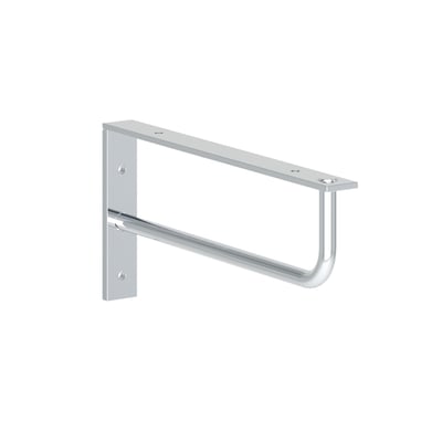 Dansani konsol i poleret krom stål med mål 42x15x3 cm, designet til hylder og opbevaring på hvid baggrund.