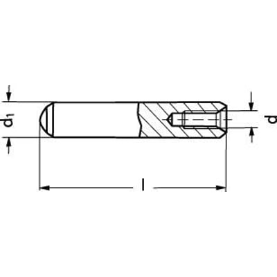 Teknisk tegning af cylindrisk stift Ø10 x 32 mm med indvendigt gevind M6, DIN 7979-ST standard.