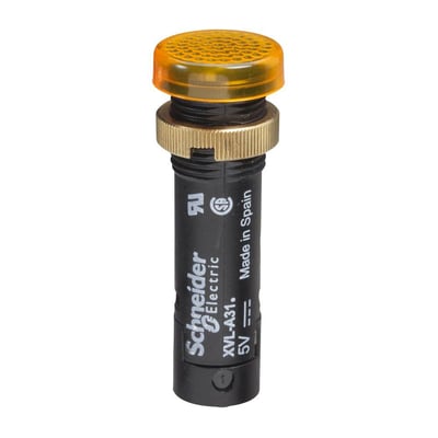 Gul lysdiode fra Schneider Electric med sort frontring og fremskudt LED, 24V.