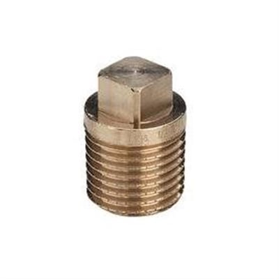 En Viega messing prop med R-gevind og firkant måler 1 1/4", præsenteret isoleret på hvid baggrund.