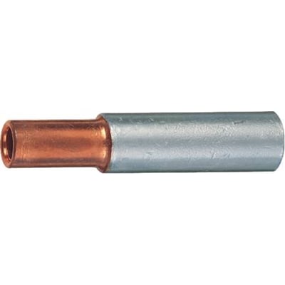 Klauke pressemuffe AL70/95 CU95 fremstillet af E-aluminium og kobber, blank overflade, detalje af kobberenden.