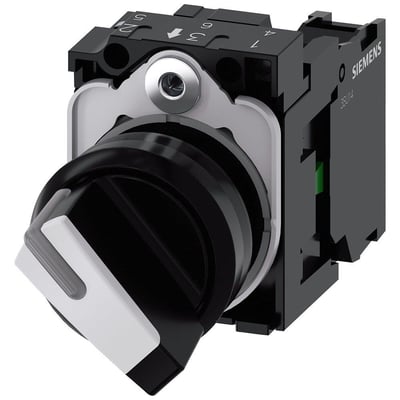 Siemens 22 mm rundt omskifterhus i sort/hvid plastik med låsefunktion og 2 positioner (O-I).