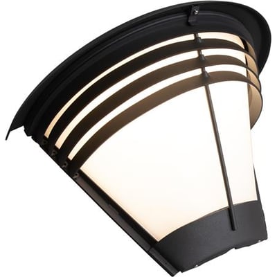 Hide-a-lite Pave Deco IV vægarmatur i antracit med opal skærm og buet, lamelopdelt front, set skråt forfra.