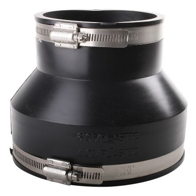 Fernco kobling i sort gummi med metalbånd til rørdimensioner 65-76 mm og 75-88 mm.