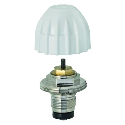 IMI TA termostatindsats M30x1,5mm vist med den hvide beskyttelseshætte placeret over den.