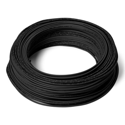 Sort H07Z1-U Hf installationsledning på rulle, 1x2,5 mm² og 100 meters længde, med tydelig tekst på kablet.