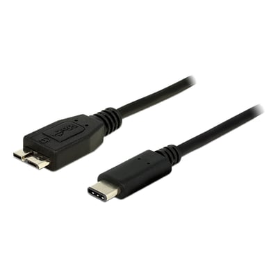 Sort Delock USB 3.1 Gen 2-kabel på 1 meter med USB Type-C- og USB Micro-B-stik ved enderne.
